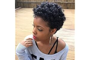 Fereowth Perruque Cheveux Humain Afro Bouclée Courte, Short Afro Curly Wig Perruque Femme Naturelle Perruque Cheveux Humains Bouclée Brésilienne Perruques Femmes(Noir)