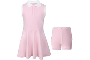 SPFASZEIV Girls Tennis Dress Kids Tennis Outfit with Separate Shorts Pockets Sleeveless Children Golf Polo Dress 5-15 Years