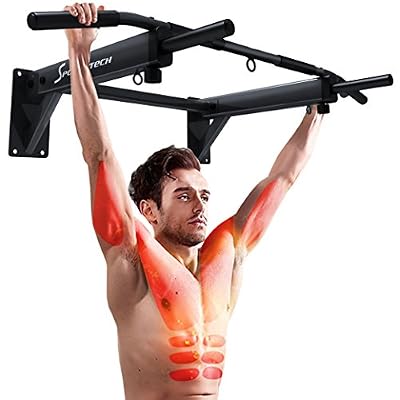 Sportstech 4 en 1 Barre de traction KS300 montage murale, 3 oeillets pour TRX et sac de boxe, 6 poignées antidérapantes, extrêmement stable, innombrables exercices de traction, fixation murale, fixation et 8 goujons robustes pour montage