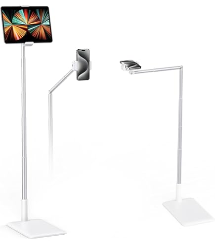 CAMOLO Tablet-Bodenständer mit doppelter Gewichtsbasis,Telefonhalterung über dem Bett, höhenverstellbarer Arm, dehnbarer Ständerhalter,kompatibel mit iPad mini Air Pro,Kindle, Switch, Mobiltelefonen