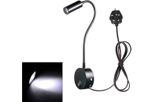 Youngine 3W Flexible Gooseneck Plug in Reading Lamp Art Works Show Accent Light Wall Mount Sconce Spot Lamp Fixture with On/Off Switch (01blackcool)