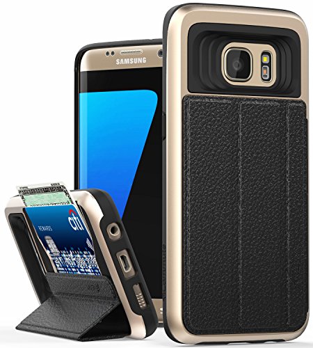 Galaxy S7 Edge funda  Vena  vCommute  Cuero Billetera Case Tarjeta de la ranura del sostenedor  cubierta elegante  Heavy Duty Wallet Cubrir con pie de apoyo para Samsung Galaxy S7 Edge  Oro 
