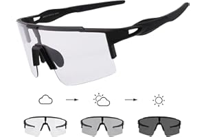 DUDUKING Fahrradbrille Selbsttönend Herren Damen, Sportbrille Sonnenbrille Photochromatisch für Radfahren E Bike MTB Rennrad Laufen Golf Baseball Volleyball Angeln Trekking, UV400 Schutz Windschutz
