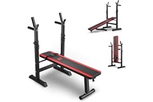 ‎HS HOP-SPORT Hop-Sport Hantelbank Klappbar, Multifunktional Trainingsbank mit Langhantel-Ablage und Dip Station, Ideal für Bauchtrainer, Krafttraining & Fitness Zuhause - Max. Belastbarkeit 250 kg