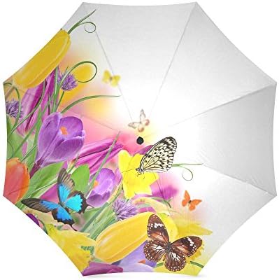 Beautiful Butterflies and Flowers Anti Rain Windproof Travel Golf Sports Foldable Umbrella