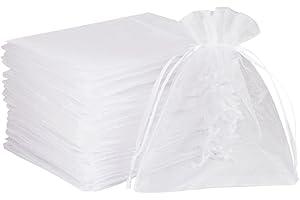SXUUXB 100 Stück Organzasäckchen 20x30 cm Weiß Kleine Säckchen zum Befüllen Geschenksäckchen mit Kordelzug für Verpackungstüten, Seifensäckchen, Schmuckbeutel, Geschenktüten