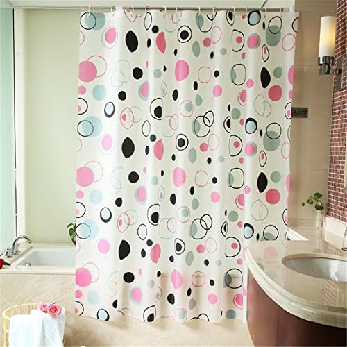 PEVA Plastic Shower Curtain White , Colorful Pink Black Circle Pattern No Transparent Washable Waterproof Bathroom Washroom With Enough Rings Hooks 180 x 180 cm