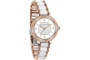 Giordano Flower Case Watch for Women with Crystal-Studded Bezel, Diamond Hour Markers & Dual Tone Stainless Steel Strap