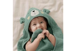 WeSweet 100% Pure Cotton Muslin Hooded Baby Bath Towel for Newborn | Soft and Absorbent for Infant Toddler Unisex 32″x32″