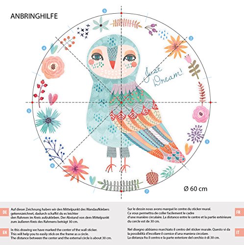 int!rend – OWLDREAM | Eule – verspielt & trendy | 60cm Durchmesser bunt | Wandtattoo Kinderzimmer | Wanddeko | Wand-Sticker | Wandaufkleber | Dekoration | Babyzimmer - 7