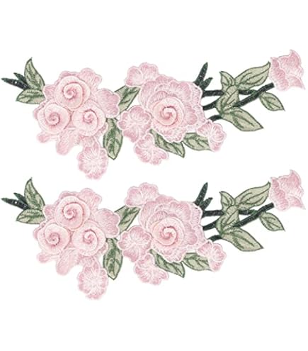 4 Toppe In Pizzo 3D Con Fiori - Per Cucito, Decorazione Abiti, Cheongsam, Colore Rosa - Foto 3