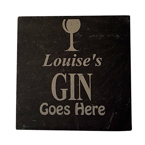 Personalised Coaster Gift Engraved Slate Coaster Mat Gin Lover Secret Santa for Mum Nan Nanny Gran Her Present Gin Goes Here