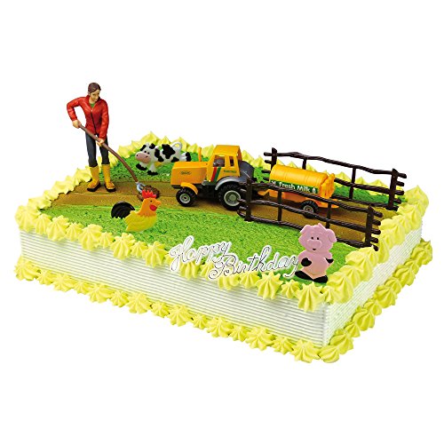 Cake Company Torten-Figur „Bauernhof“ | 1 Arbeiter & 1 Huhn von Bullyland | 1 Happy Birthday Schriftzug | Torten-Deko mit 2 Zäunen & 1 Traktor aus Kunststoff | Kuchen-Deko für Motiv-Torten - 2