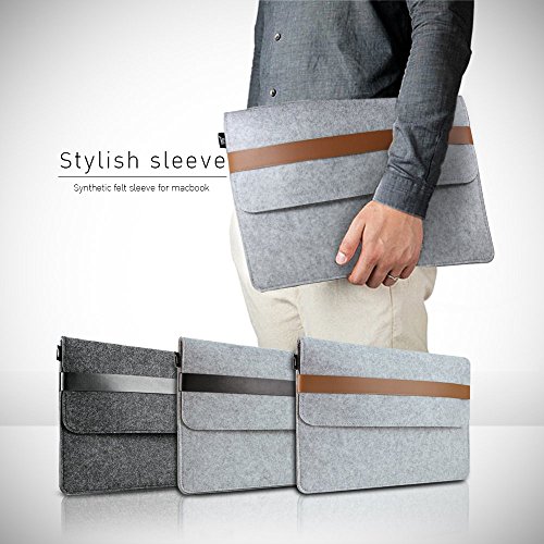 13-13.3 Zoll MacBook Air Hülle / MacBook Pro Retina Hülle, Natur® 13″ 13.3″ Filz Sleeve Hülle Ultrabook Laptop Tasche aus PU Leder Laptop Schutz Hülle mit Zusatzfächern und extra Beutel – Braun/ Schwarzer PU Verschluss - 6