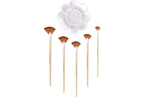 NINVVS 5 Fan-shaped Brushes and 1 Palette, Artist, Nylon Bristle Brushes, Paint Brushes, Suitable for Gouache, Watercolor, Acrylic, Oil Painting