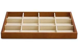 Oirlv 12 Celosía Bandeja De Madera Para Joyas,Bandeja Para Joyas De Microfibra,Vitrina Para Anillos(Blanco Crema)