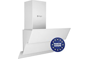 Wiggo Dunstabzugshaube 50cm kopffrei I Abluft Umluft Dunstabzug 300m³/h - LED Touch-Display 3 Stufen I Schräghaube inkl. Fettfilter & 2x Kohlefilter I Abzugshaube mit 3 teiliger Glasfront weiß