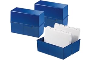 HAN Caja para fichas DIN A5 horizontal para 450 tarjetas con bisagra de acero, color azul