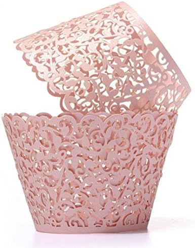 Erosion Cupcake Wrappers 60 Filigree Artistic Bake Cake Paper Cups Little Vine Lace Laser Cut Liner Baking Cup Muffin Case Trays for Wedding Party Birthday Decoration (Pink)