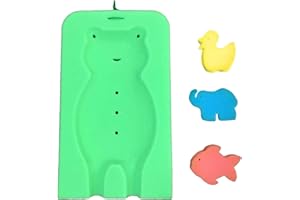 ReignDrop Baby Bath Sponge Mat for Tub – Safe Fun Mat, Toys Newborns Toddler Bathing Cushion Insert with Inbuilt Drying Hanger Time Rest and Support Sink (Large Frog), Green