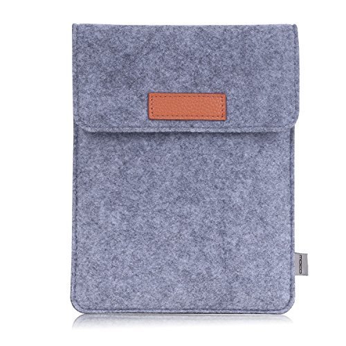 MoKo Universal 6 Zoll Felt Sleeve Hülle – Tragbare Filz Schutzhülle Tasche für Tablets, Kobo Touch 2.0, Kobo Glo HD, Tolino Shine 2HD, Tolino Vision 3HD E-Book E-Reader, Verschluss mit Druckknopf, Hellgrau - 2