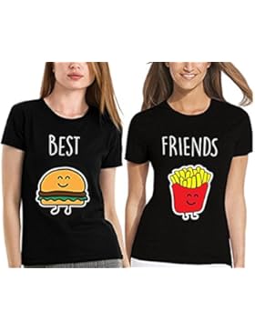 Best Friends T-shirt Für 2 Mädchen mit Aufdruck Burger und Pommes Lustige Passende Kurzarm Damen von ZIWATER