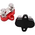 Tiardey 1Pair Bus Bar Terminal Block Power Stud Insulated Battery Junction Post Terminal Block Set M8 Dual Studs w/Bus Bar, Max 48V DC 80 Amp Trucks RVs Boats - Red Black