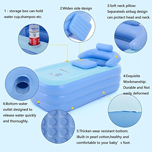Intime Foldable Inflatable Thick Warm Adults Bathtub Children Inflatable Pool, Blue