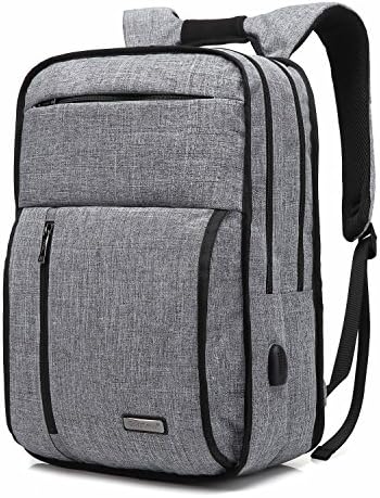 Fvino 15.6 inch Laptop Backpack with USB Charging, Water Resistance Durable Rucksack for Men Women, Gray Slim Lightweight Travel Computer Bag，Anti Theft College School Bookbag