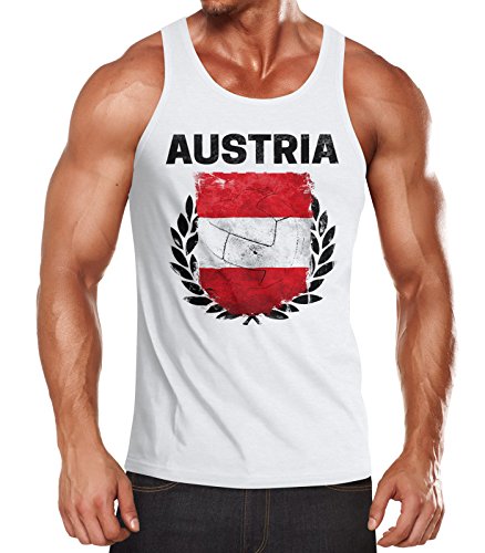 EM WM Tanktop Fanshirt Herren Fußball Österreich Flagge Austria Vintage Muskelshirt MoonWorks® weiß L