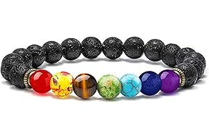 Widamin Chakra Bracelets, 8mm Beads Natural Lava Stone Bracelet Anxiety Bracelet, Yoga Beads Bracelet Crystal Bracelet for Women and Men