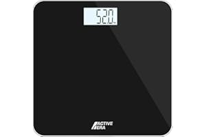 Active Era® Bathroom Scales for Body Weight Ultra Slim Digital & Compact Scale with Tempered Glass, Backlit Display & High Precision Sensors for Accurate Weighing (Stone/kgs/lbs) - Gloss Black