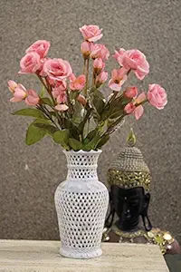 KC KULLICRAFT Marble Soapstone Dotted Jaali Design Flower Vase (Medium, Off-White)