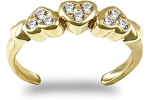Jewelco London Ladies Solid 9ct Yellow Gold White Round Brilliant Cubic Zirconia Love Hearts Inversion Pattern Open Toe Ring