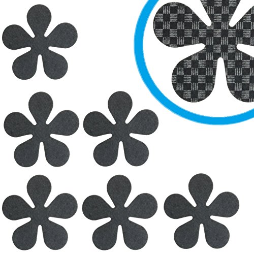 6er Set Glas-Untersetzer von MACOSA HOME Waschbare Filzuntersetzer mit Anti-Rutsch Rückseite in Blüten-Form. Hochwertige Getränkeuntersetzer in fröhlichen Farben. (Anthrazit)