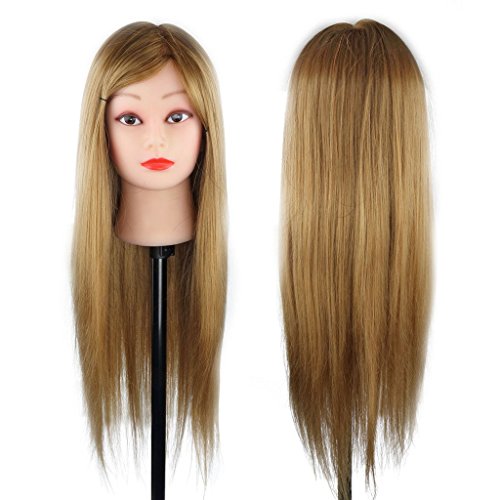 Hairdressing 50% Brown Professional Real Hair 24 Inch,CoastaCloud Training Mannequin Head Hairdresser Human Hair with Clamp