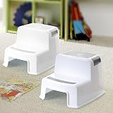 Cusfull Rutschfester Kinderschemel Tritthocker Kindersitz zum Toilettentraining Trittbank für Kinder, Badezimmer, Kinderzimmer, Händewaschen – 2 Stufen, Weiß/Grau - 7