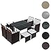 Produktbild Mendler Poly-Rattan Garten-Garnitur Kreta, Lounge-Set Sitzgruppe ~ 4 Stühle braun, Kissen Creme