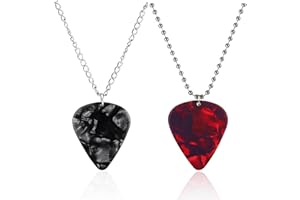 JUAEYIDDS 2 Stück Gitarre Pick Pendant Gitarre Schmuck Anhänger Plektron Halskette Gitarre Fremder Things Hellfire Club Halskette Gitarre Pick Halskette für Frauen Männer