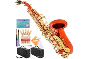 Lazarro Orange-Gold Keys Bb B-Flat Curved Soprano Saxophone Sax Lazarro+11 Reeds,Care Kit~24 COLORS Available-320-OR