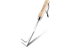 WORKPRO Narzędzie do usuwania chwastów z drewnianym uchwytem, narzędzie do usuwania chwastów ze stali nierdzewnej, narzędzia ogrodowe do ogrodnictwa mchu i chwastów, 30 cm