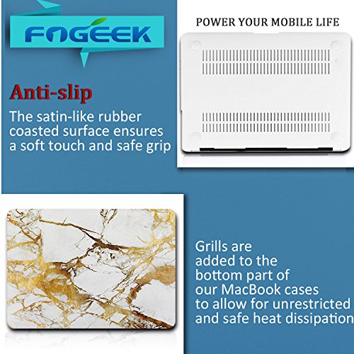FOGEEK MacBook Air 13 Hülle: Hard Case Print Frosted für MacBook Air 13 Zoll (A1466 / A1369)–Weiß Marmor Muster Rubber Coated Hard Shell Cover Etui Tasche，Hochwertige harte Beschichtung- Weiß+Gold - 6