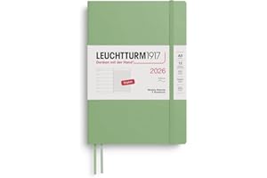 LEUCHTTURM1917 372677 agenda e taccuino settimanale Medium (A5) 2026, Copertina morbida, salvia, Inglese