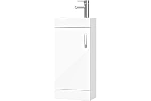 BELOFAY 400mm Floor Standing Bathroom Vanity Unit With Basin - Slim Waterproof Laquered Cloakroom Vanity Unit with 1 Tap Hole Ceramic Basin & Waste | Reversible Tap Fitting (New York White)