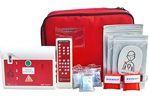 JTKENS XFT-120C AED Trainer Device for First Aid CPR Training Emergency Rescue Teaching Tools in English&French with Electrode Pads + 2 Red CPR Shield