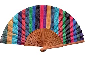 Abanico Español Bambalinas - Madera y Algodón - 23 cm - Estuche y Funda de Yute - Accesorio de Moda - Hecho a Mano en España - Eventos y Regalos - Colección Patchwork - Tusitala Barcelona