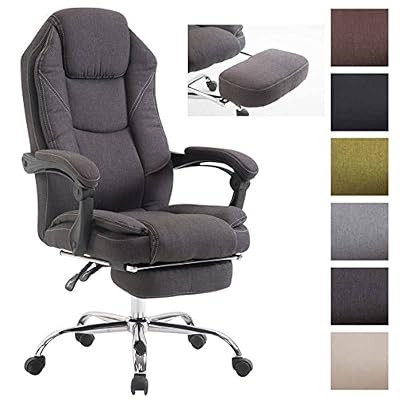 CLP Fauteuil de Bureau Ergonomique CASTLE - Chaise Bureau Réglable en Hauteur Pivotante – Rembourré Revêtement en Tissu - Repose-pied et Accoudoirs - Charge max. 130 kg – Couleur au Choix : gris foncé