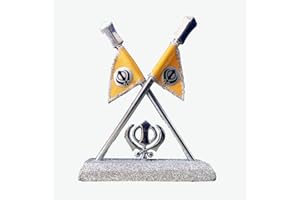 BEXCO Nishan Sahib Flag 4" inches with Khanda Sahib for Car Dashboard, home temples and tabletop (Silver)