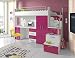 Produktbild Furnistad Kinderzimmer Komplett Sky | Kinder Hochbett mit Treppe, Schreibtisch und Schrank (Option rechts, Weiß + Rosa)