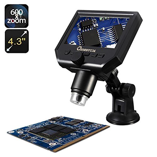 M.Way Microscope Numérique Portable 1-600X Loupe Écran LCD 4.3 HD 3.6MP Caméscope 8 LED Lumière Réglable pour Maison, Bureau, Ecole etc.